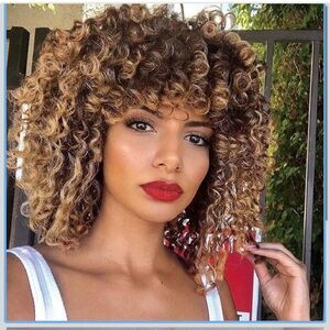 Curly Wig, Kinky Afro Curly Wig, 2 Tone Blonde Mixed Brown Color